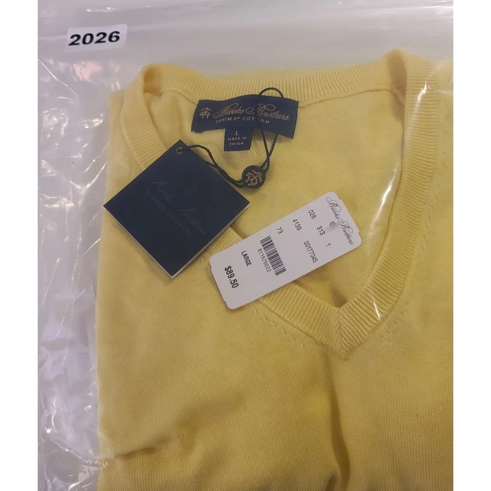 Brooks‎ Brothers Men's Supima Cotton V-Neck Sweater Yellow L Long sleeve New NWT